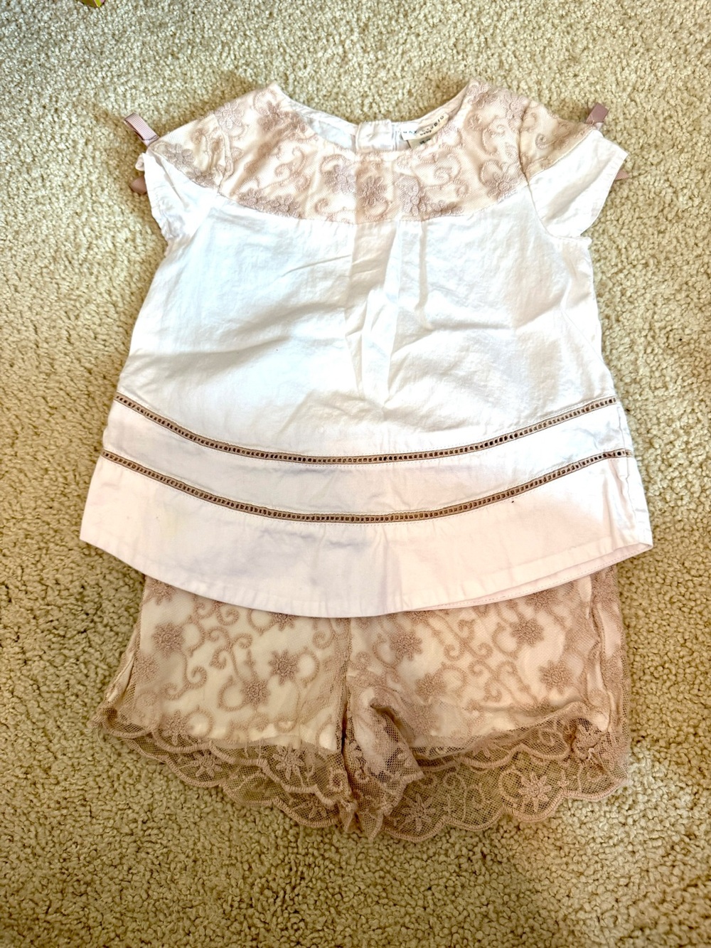 Max Studio White & Tan Lace Two-Piece Set